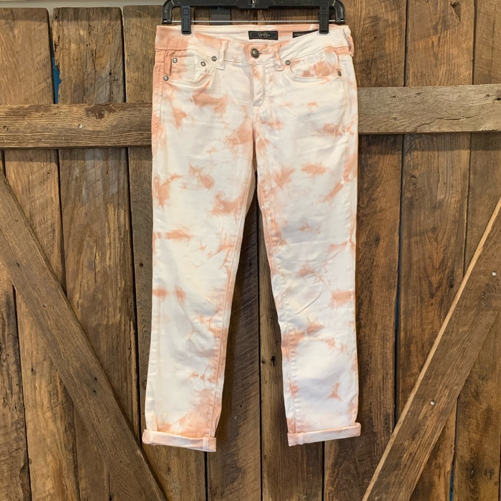 Jessica Simpson white tie dye capri jeans